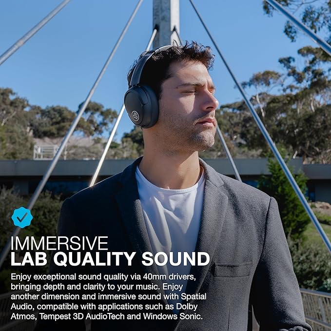 JLab, JBuds Lux ANC, Over Ear Headphones, Active Noise Cancelling, Bluetooth, Spatial Audio, Graphite