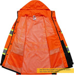 JKSafety Hi-Vis Reflective Safety Rain Jacket and Pants for Men Women Waterproof Rain Gears for Farming Fishing Work HV Rain Suit with Inner Mesh Lining and Pockets (117-Orange XL)
