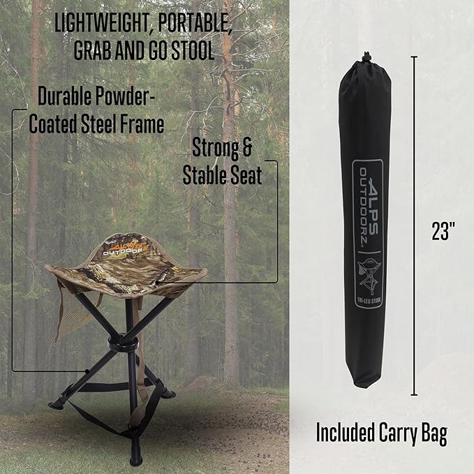 ALPS OutdoorZ Lightweight Packable Blind Chair Tri-Leg Stool – Portable Hunting Seat in Mossy Oak Country Roots with Steel Frame, Compact Fold Design for Waterfowl, Upland & Field Hunting