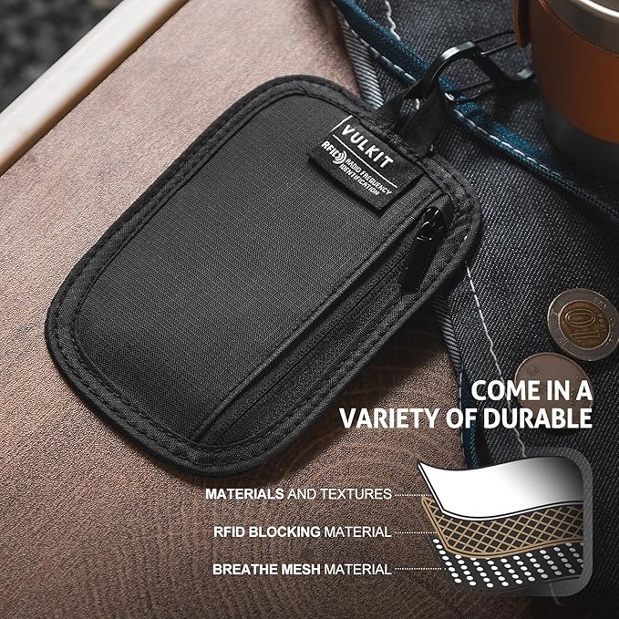 VULKIT RFID Blocking Clip Stash Pocket Small Slim Hidden Zipper Pouch Travel Safety Anti Theft Pickpocket Wallet Black