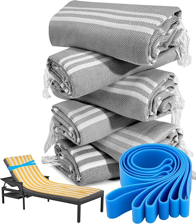 6 Packs Turkish Beach Towel Bathroom Bath Towels Set Bulk Soft Cotton Extra Large Sand Resistant Fast Drying Compact Packable Lightweight Sandrpoof Repellent Anti Repels Foldable Chamois
