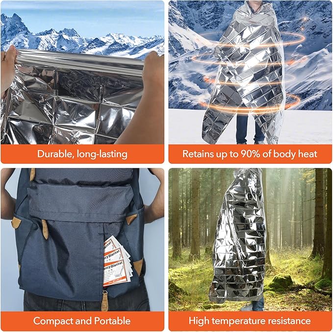 Frocopo 6 Pack Emergency Mylar Blanket, Emergency Blanket Space Blanket Survival Rescue Insulating Reflective foil kit Outdoors Hiking Camping Blanket Perfect for Outdoors, Hiking, Camping Survival