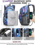 ProEtrade Backpack Bookbag for College Laptop Travel,Fit Laptop Up to 15.6 inch with USB Charging Port Multi Compartment Anti theft, Gift for Women Men (Galaxy)