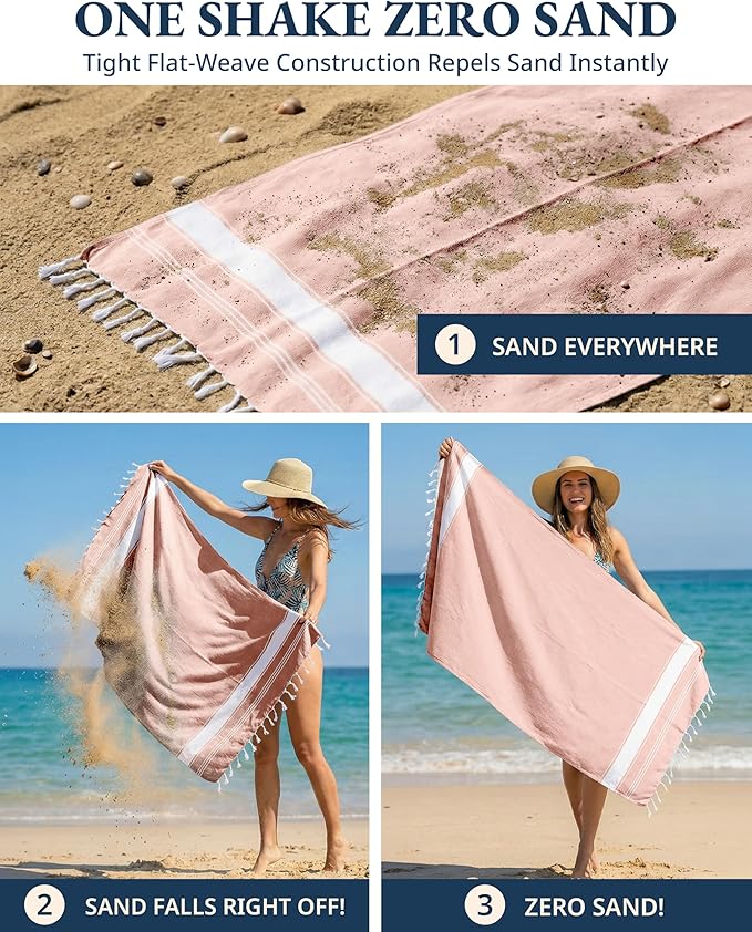 LANE LINEN Large Pool Towels, XL Beach Towel 2 Pack, Pre-Washed, No Shrink, Quick Dry Oversized Beach Towels, Stylish Beach Towel for Women, Sand Free Towel, 39"x71" - Quartz Pink