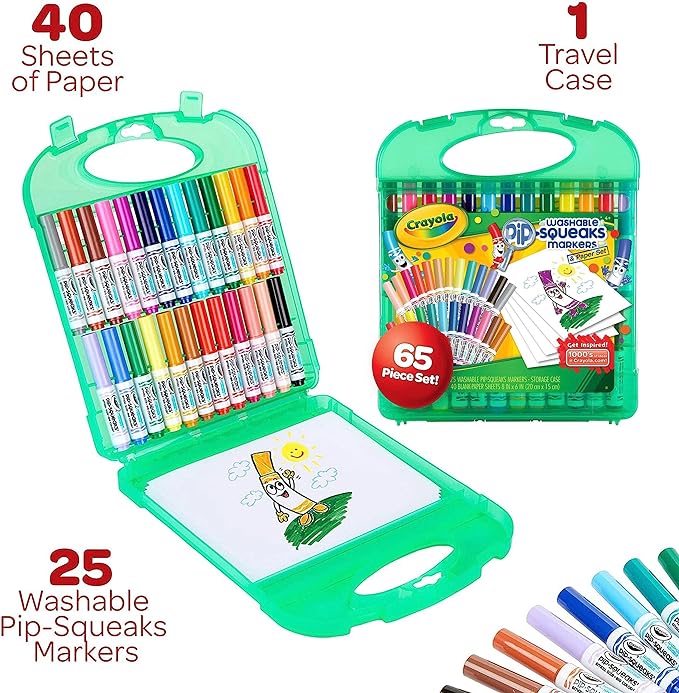 Crayola Pip-Squeaks Washable Marker Set (65ct), Coloring Set, Drawing Art Supplies for Kids, Spring Craft Kit, Travel Activity, Gifts for Kids