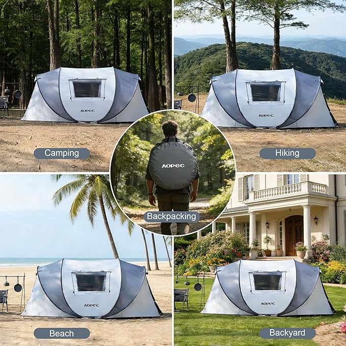 Pop Up Camping Tent, 2/4/6 Person Instant Tent Waterproof PU4500mm, Spacious Ventilated Camping Tent with Front Porch, Quick Setup Lightweight Portable for Outdoor Camping Hiking Beach