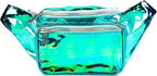 Fanny Pack Belt bag - Crossbody Waist Bag for Men or Women - Hands-Free, Waterproof Large Bumbag for Hiking, Running, and Travel (Holographic Transparent - Aqua)