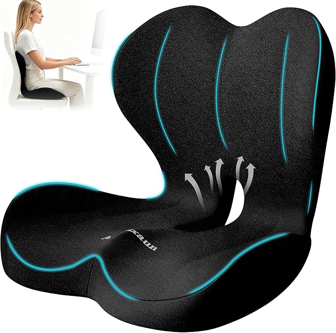 Lumbar Support Seat Cushion - Memory Foam Cushion for Office Chair, Car Seat, Airplane - Sciatica & Hip & Coccyx Pain Relief Desk Chair Cushion for Long Sitting Office Workers, Car Drivers