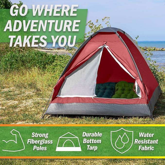 2 Person Outdoors Camping Tent with Rain Fly and Carrying Bag - Lightweight Outdoor Pop Up Tents for Camping Essentials, Music Festivals, Backpacking, Hiking, or Beach Shelter by Wakeman Outdoors