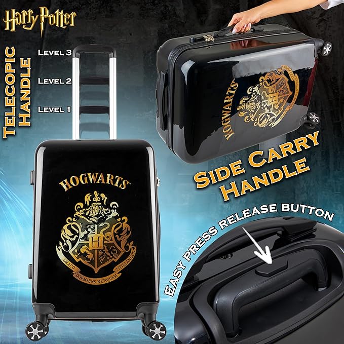 Harry Potter Suitcase for Kids Teens Hogwarts Hard Shell Luggage Rolling Suitcase 4 Wheels Travel Essentials Vacations Trips (M/L26”xW16.5”, 60L, Black)