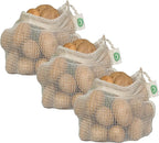 Reusable Mesh Produce Bags made from 100% Organic Cotton - 12"x10", Perfect Reusable Net Vegetable Bags - Washable Fruit, Vegetable & Produce Sacks (3 Medium)