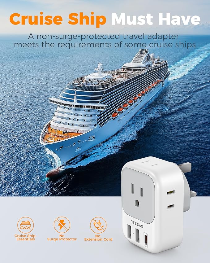 UK Adapters for Travel 2 Pack, TESSAN Type G US to UK Plug Adapter with 4 Outlets 3 USB Charger(1 USB C PD 20W), Power Adaptor for USA to Ireland Scotland Dubai Hong Kong England British Kenya London