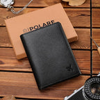 Polare Napa Leather Pilot Wallet Passport Holder RFID Blocking Tri-fold Travel Cover Document Organizer for Aviation Professionals (Black with AirTag Slot)