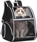 Cat Backpack Carrier for Small Dogs and Medium cat Puppy Kitten Bunny Pet Carrier Backpack Collapsible with Fully Ventilated Mesh with Safety Leash (Black, 12.9" L x 10.62" W x 15.5" H - M)
