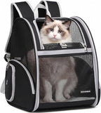 Cat Backpack Carrier for Small Dogs and Medium cat Puppy Kitten Bunny Pet Carrier Backpack Collapsible with Fully Ventilated Mesh with Safety Leash (Black, 12.9" L x 10.62" W x 15.5" H - M)