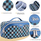 BOYATU Travel Makeup Bag Organizer Cosmetic Bag: 3 Pcs Set Make up Bags for Women with Handle - Waterproof Vegan Leather Toiletry Bag (01-H-Blue)