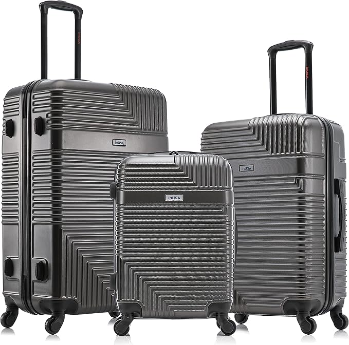 InUSA RESILIENCE Luggage with Spinner Wheels | Spacious Durable Lightweight Hardshell Suitcase, Travel Sets with Handle and Trolley | (20/24/28) 3 Piece Luggage Set | Charcoal