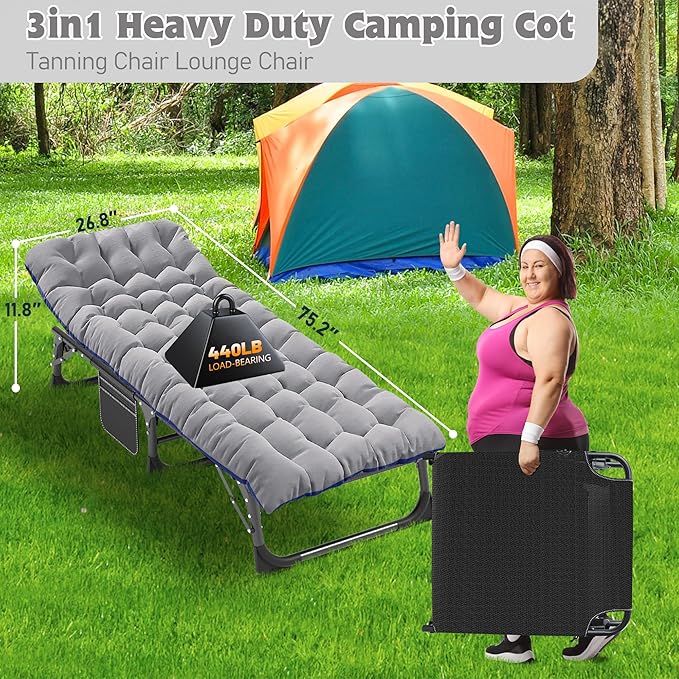 ABORON Camping Cot for Adult 28" Extra Wide, Heavy-Duty 1200D Oxford Cot for Sleeping, Portable Folding Camp Bed with Mat & Carry Bag