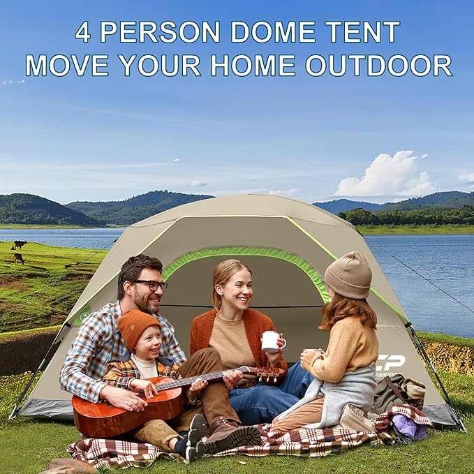 CAMPROS CP Camping Tent 2/4/6 Person, Waterproof Windproof Double Layer Dome Tent, Easy Setup with Large Mesh Windows & Wide Door for Outdoor Camping Backyard