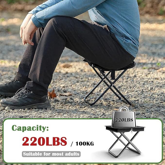 Camping Stool Pocket Chair, Lightweight Portable Stool with Shoulder Strap, Capacity 220lbs for Adults Outdoor Hiking Fishing Travel-Large Black