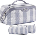BOYATU Travel Makeup Bag Organizer Cosmetic Bag: 3 Pcs Set Make up Bags for Women with Handle - Waterproof Vegan Leather Toiletry Bags Travel Essentials Pouch with Compartments (F-05-Blue)