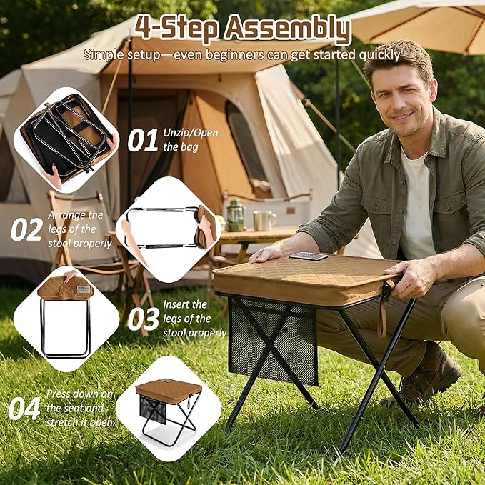LiKiLiKi Extra Large Foldable Backpack Stool, Heavy Duty Thickened Collapsible Portable Pocket Chair, Compact Pocket Size Travel Seat for Hiking, Fishing, Picnic and Outdoor Activities (Brown)