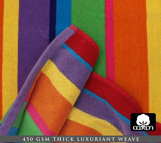 COTTON CRAFT Hooded Beach Towel – Oversized 35 x 70 Towel with Hood for Adults - Summer of Siam - 100% Cotton Velour Dobby Terry Towel - Soft Absorbent Quick Dry - Pool Bath Wrap – Multicolor Stripe