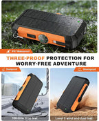 Solar Power Bank with Hand Crank and Retractable Cables, 20000mAh Wireless Portable Charger with USB-C & Camping Light, 25W Fast Charging Battery Pack for iPhone, iPad, Samsung, All Mobile Phones