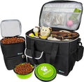 PetAmi Dog Travel Bag, Travel Pet Bag Organizer, Dog Food Travel Bag with Container Collapsible Bowls, Pet Travel Supplies Gift Accessories for Weekend Camping, Puppy Cat Diaper Bag, Black Large