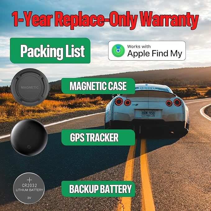 Magnetic Hidden GPS Tracker for Vehicles – 365 Days Battery Life, No Subscription, Car Tracker Device Hidden (iOS Tracker)