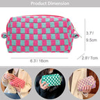 PAZIMIIK Checkered Makeup Bag for Purse Portable Zipper Make Up Pouch Small Cosmetic Case for Travel Accessories (2PCS Magenta Green)
