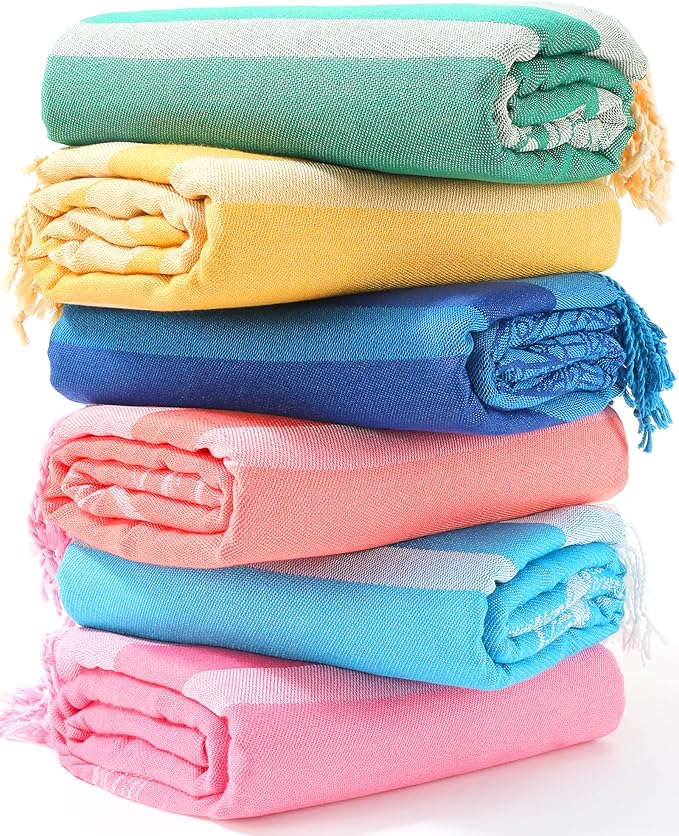 Genovega 6 Packs Oversized Turkish Beach Towel 74"x38" Thin Quick Dry Sand Free Pool Swim Towels Large XL Adult Clearance Blanket Travel Vacation Accessories Essentials Mulite Shark Turtle