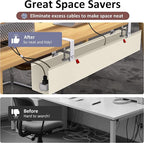 36" Under Desk Cable Management Tray for Home Office, No Drill Cord Organizer for Glass & Wood Table, Anti-Sag Oxford Fabric Wire Management Hider, Fits Surge Protector (Beige, 35.8")