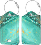 Fintie Luggage Tags, Privacy Cover ID Label with Stainless Steel Loop and Address Card for Travel Bag Suitcase, Aqua Wave (2 Piece)