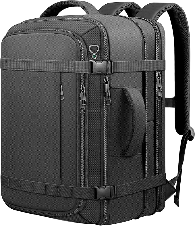 Roomy Carry On Backpack, Expandable Large Capacity Travel Backpack 1-7 Days with LifetimeWarranty,Fits18.4" Laptop,Water Resistant Anti Theft Carry on Laptop Backpack for Men Women,Flight Travel,Black
