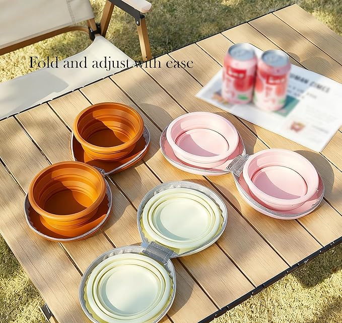 Collapsible Dog Bowls,2-in-1 Pet Bowls with Zipper Carrying Case and Carabiner Clip for Traveling Hiking Camping Walking,Brown