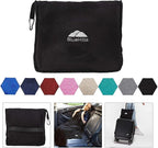 BlueHills Premium Soft Travel Blanket Pillow Value Pack Set of 2 - Airplane Flight Blanket Throw in Soft Bag with Luggage Belt Compact Pack Large Blanket for Travel Grey and Black Color