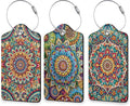 Abstract Mandala Flower Luggage Tags for Suitcase 3 Pack, Leather Bag Tags Identifiers with Privacy Name Address Labels and Durable Steel Loop for Men Women Backpack