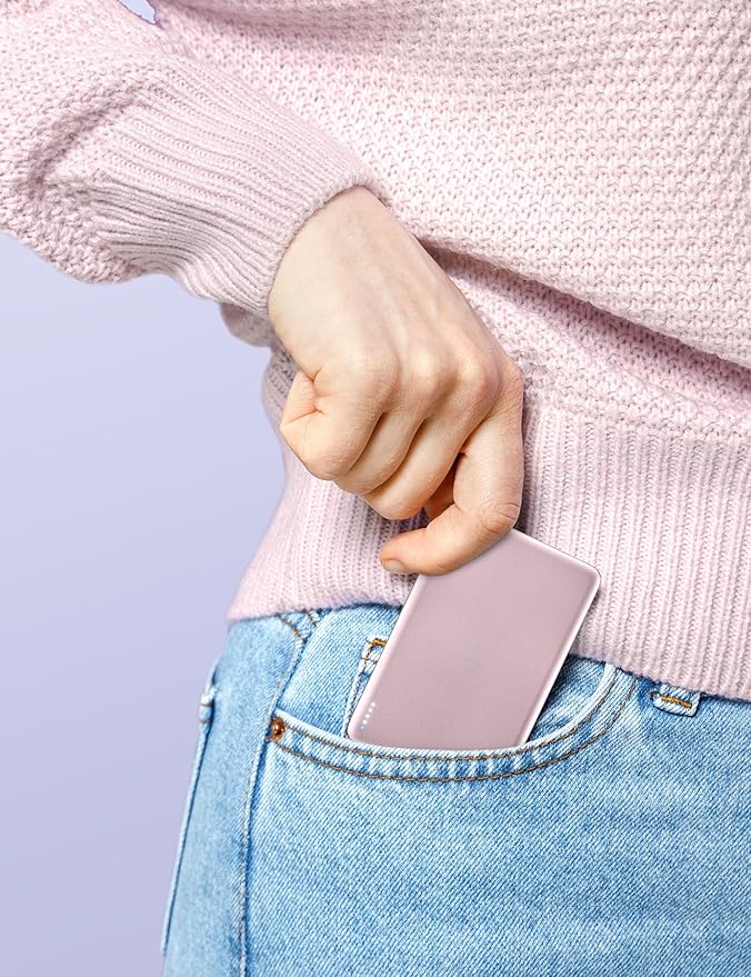 RORRY for Magsafe Portable Charger, [0.3" Ultra Slim] Magnetic Power Bank,[Alloy-Made] 5000mAh Wireless Portable Charger, USB C Battery Pack 18W Fast Charging for iPhone 17/16/15, Pink