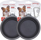 Prima Pet Collapsible Silicone Water Travel Bowl with Clip for Dog and Cat, Portable and Durable Pop-up Feeder for Convenient On-The-go Feeding - Size: Small (1.5 Cups) Grey -2 Pack