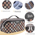 BOYATU Travel Makeup Bag Organizer Cosmetic Bag: 3 Pcs Set Make up Bags for Women with Handle - Waterproof Vegan Leather Toiletry Bag (01-H-Coffee)