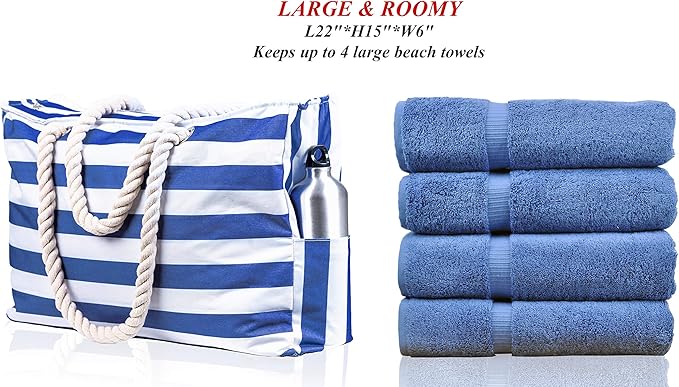 Beach Bag and Pool Bag Has Cooler Pocket, 7 Pockets Total, Zip Top. Family Size Waterproof Beach Tote
