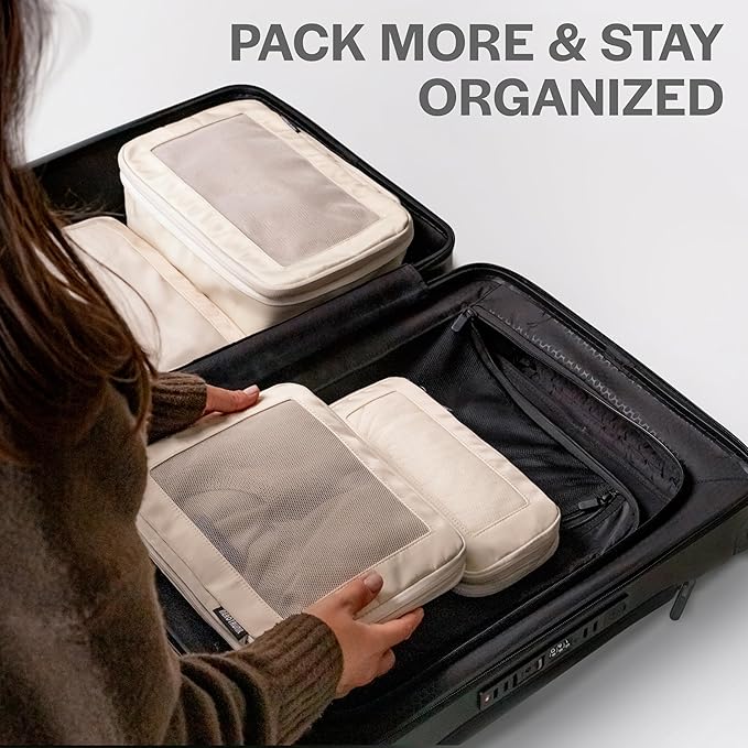 Aerotrunk Compression Packing Cubes for Travel - Luggage Organizer Bags - Double Zipper Packing Cubes for Suitcases (2-Pack, Mocha)