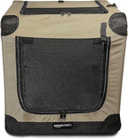 Amazon Basics Portable Folding Soft Dog Crate, 2-Door, Collapsible Travel Kennel, Top & Front Loading, Small 26" x 18" x 18", Tan