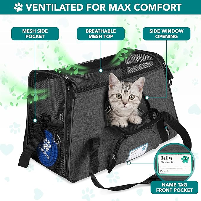 PetAmi Airline Approved Pet Carrier for Cats & Small Dogs, Soft Sided TSA Travel Carrier Bag with Sherpa Bed, Breathable Mesh Ventilation, Collapsible Bowl, Up to 18 lbs, Large Heather Dark Gray
