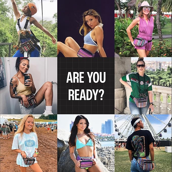 Boho Fanny Pack Belt bag - Crossbody Waist Bag for Men or Women - Hands-Free, Waterproof Large Bumbag for Hiking, Running, and Travel (Blue Vert)