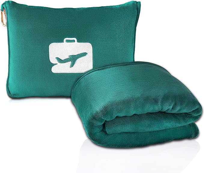 EverSnug Travel Friendly Blanket and Pillow Bundle – Airplane Travel Essentials with Soft Bag Pillowcase for Women & Kids | Color Includes Pink & Teal