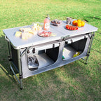 JOUYEK Camping Table, Folding Camping Table with Storage, Portable Kitchen Table, Lightweight, 3 Heights Adjustable Camping Furniture for BBQ, Picnic, Camping, Hiking, Beach, and Indoor