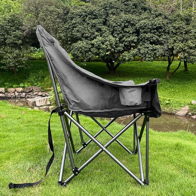 Bolosy 2 Pack Oversized Camping Chairs for Adults Heavy Duty Padded Portable Lawn Chairs Outdoor Folding Chairs XL Camp Chairs with Cup Holder Suproot 500 lbs, Gray Plaid
