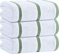 White Classic Cotton Pool Towels Oversized 35 x 70 Inches, Ultra Absorbent and Low Lint Striped Beach Towels for Adults, Stripes Design Luxury Extra Large Bath Towels, Green, 3 Pack